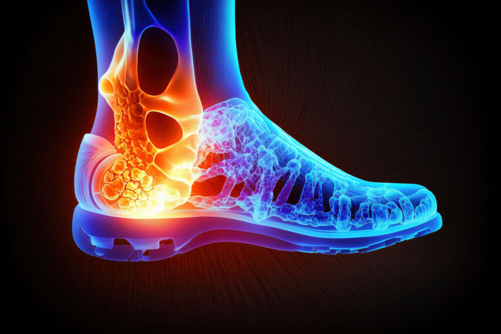 Röntgendarstellung eines schmerzhaften Fußgelenks, generative KI